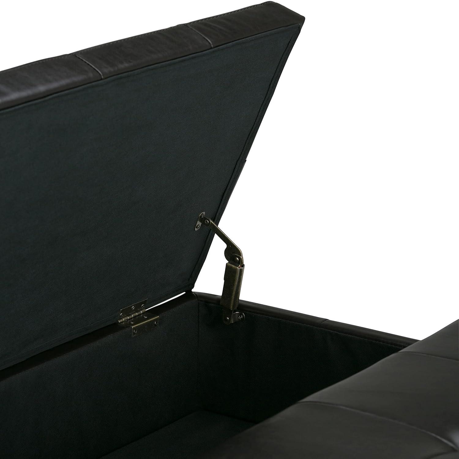 Simpli Home Dover 36"W Upholstered Square Coffee Table Storage Ottoman with Split Tufted Lift Top