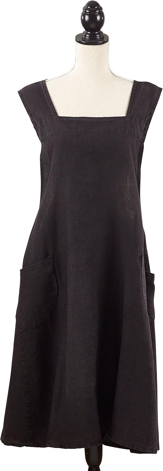 Black Linen Criss Cross Back Apron with Pockets