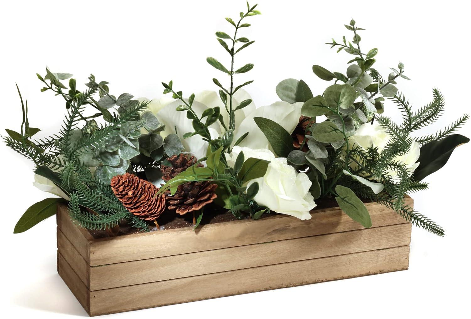 Festive Woodland White Blooms & Pinecone Tabletop Centerpiece, 23"