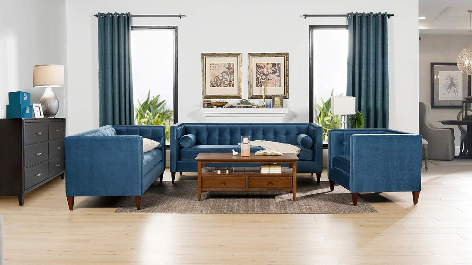 Jack 84" Tufted Tuxedo Sofa Double Cushion Satin Teal