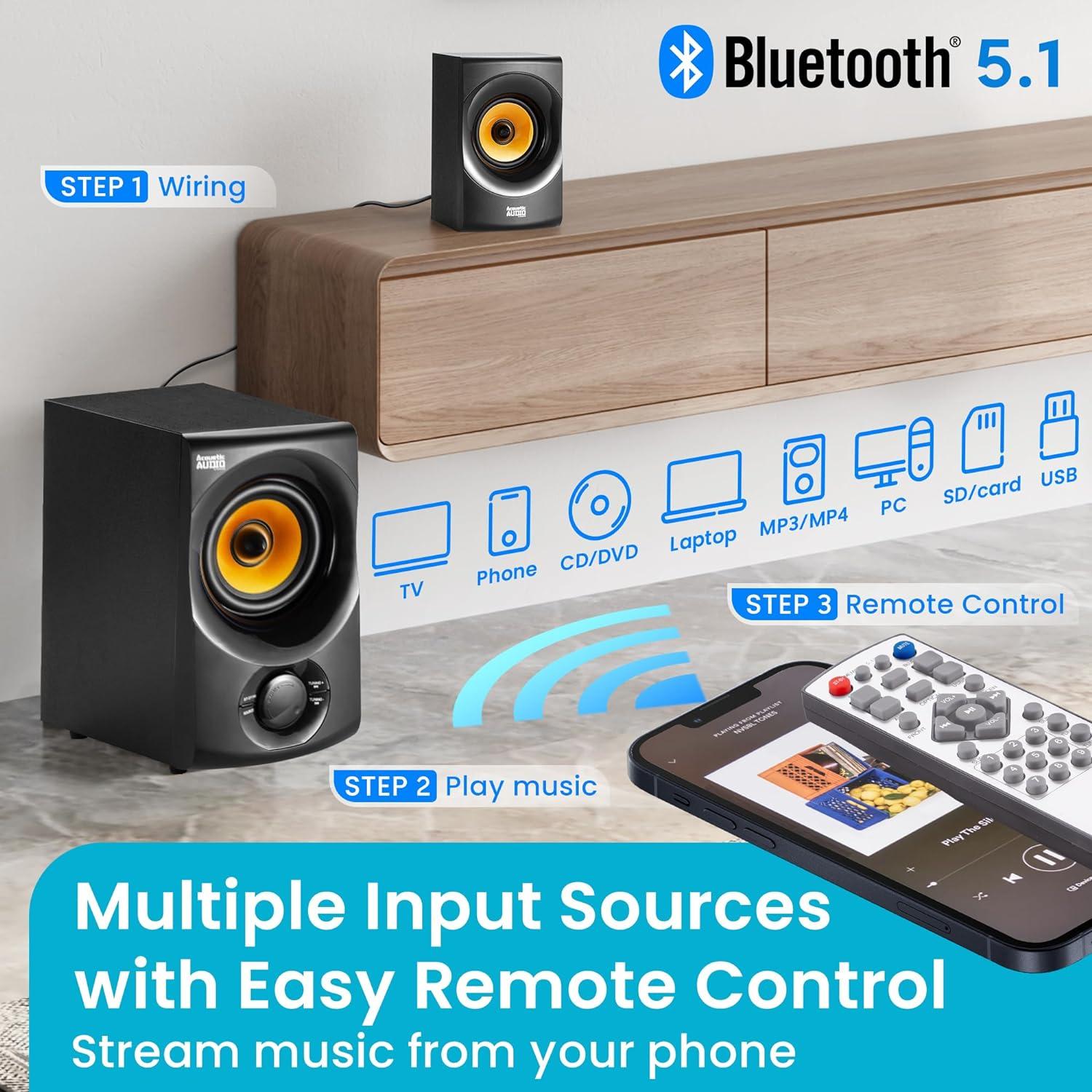 Acoustic Audio 5.1 Channel Black Bluetooth Speaker System with Subwoofer