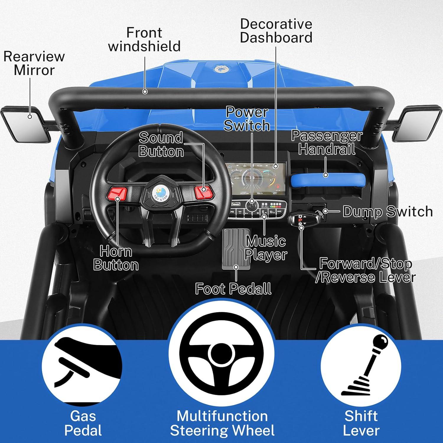 Funcid 24 Volt Ride on toys, 2-Seater Ride on Cars with Remote Control, 400W Electric Car for Kids, Ride on UTV w/ Bluetooth, MP4, Seat Belts, Volume Adjustment, Suspension, Blue