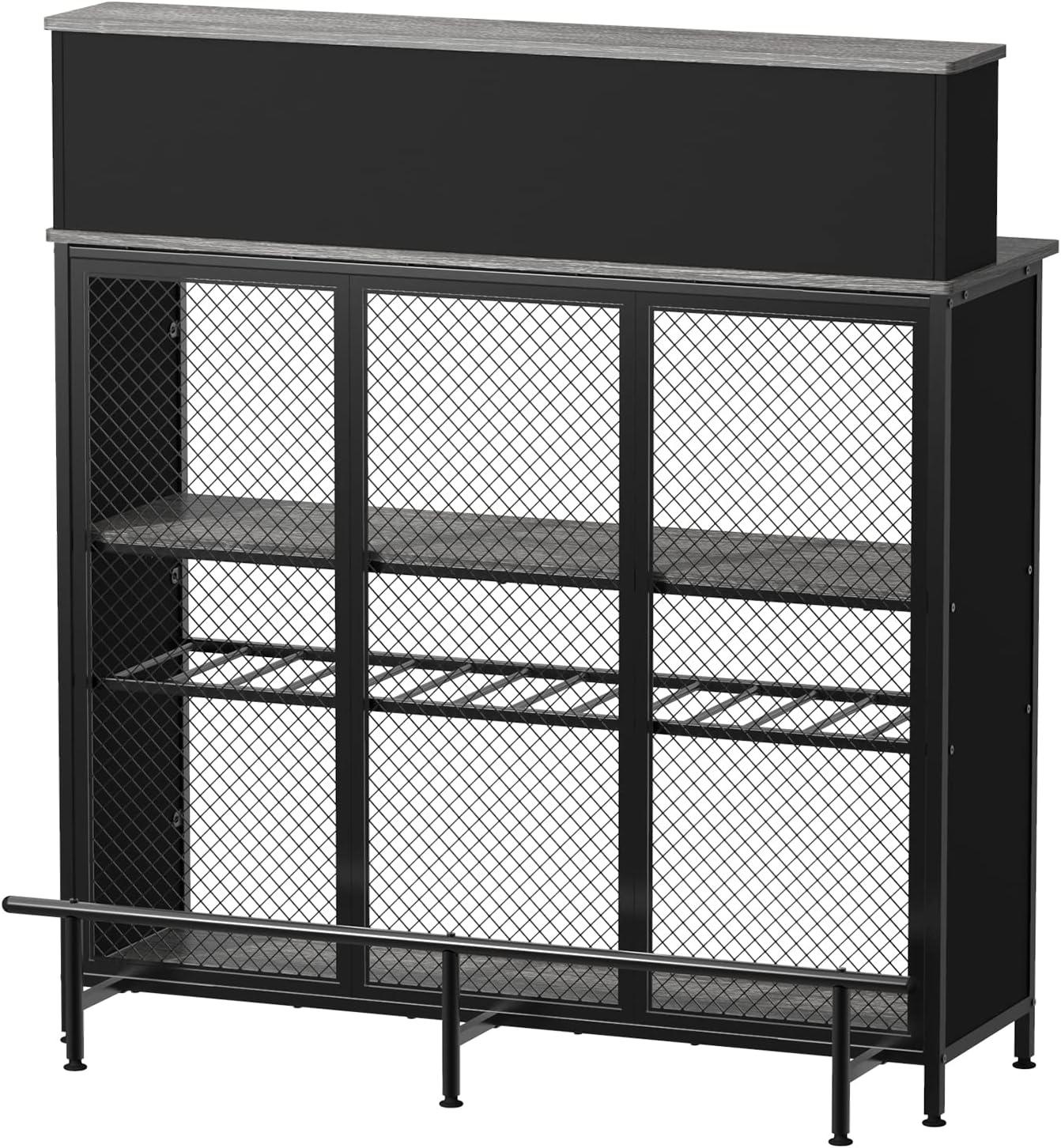 GDLF Mini Home Bar Cabinet with Storage and Footrest, Wood Gray