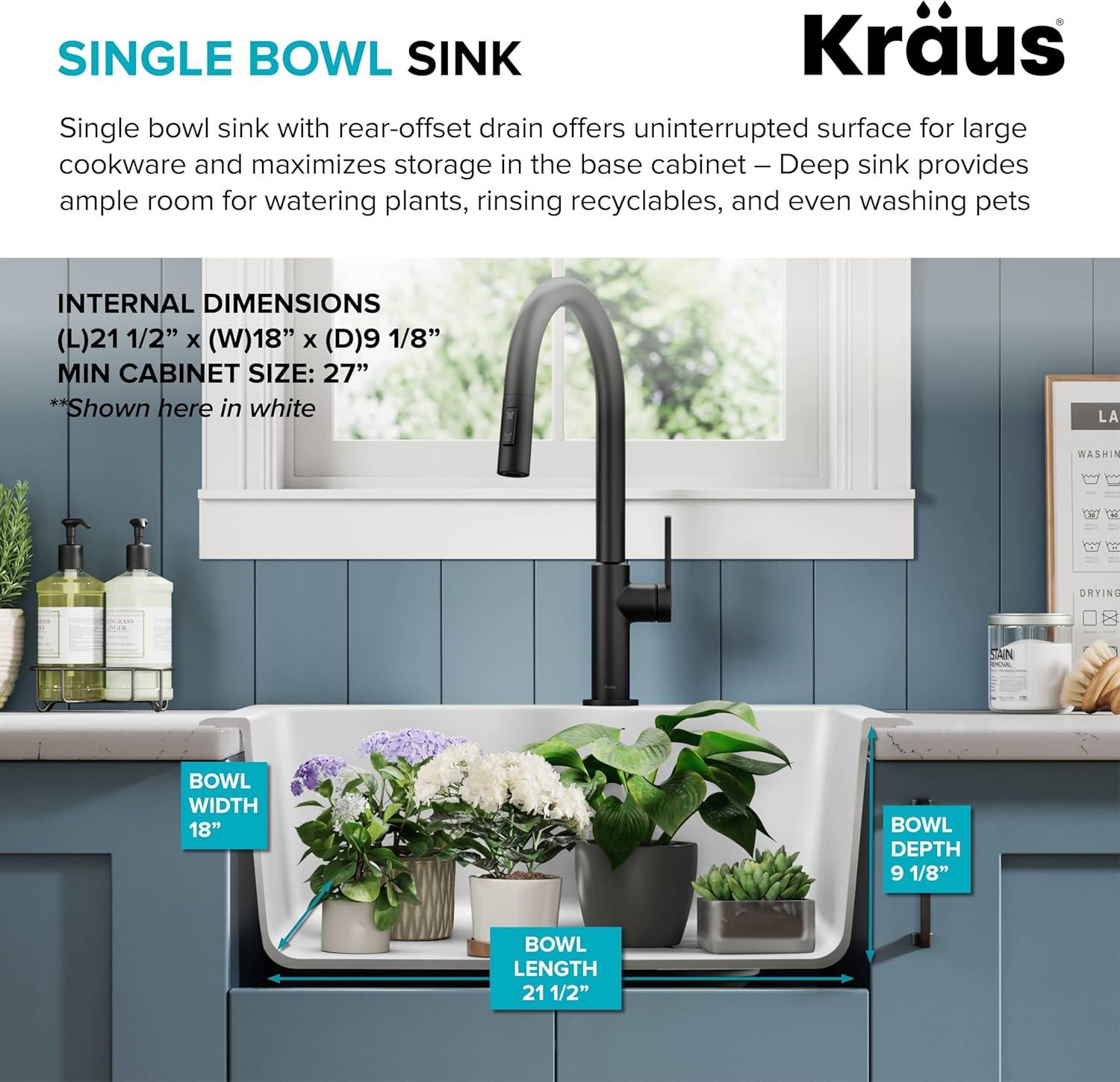 KRAUS Quarza™ 25" L Dual Mount Single Bowl Granite Kitchen Sink