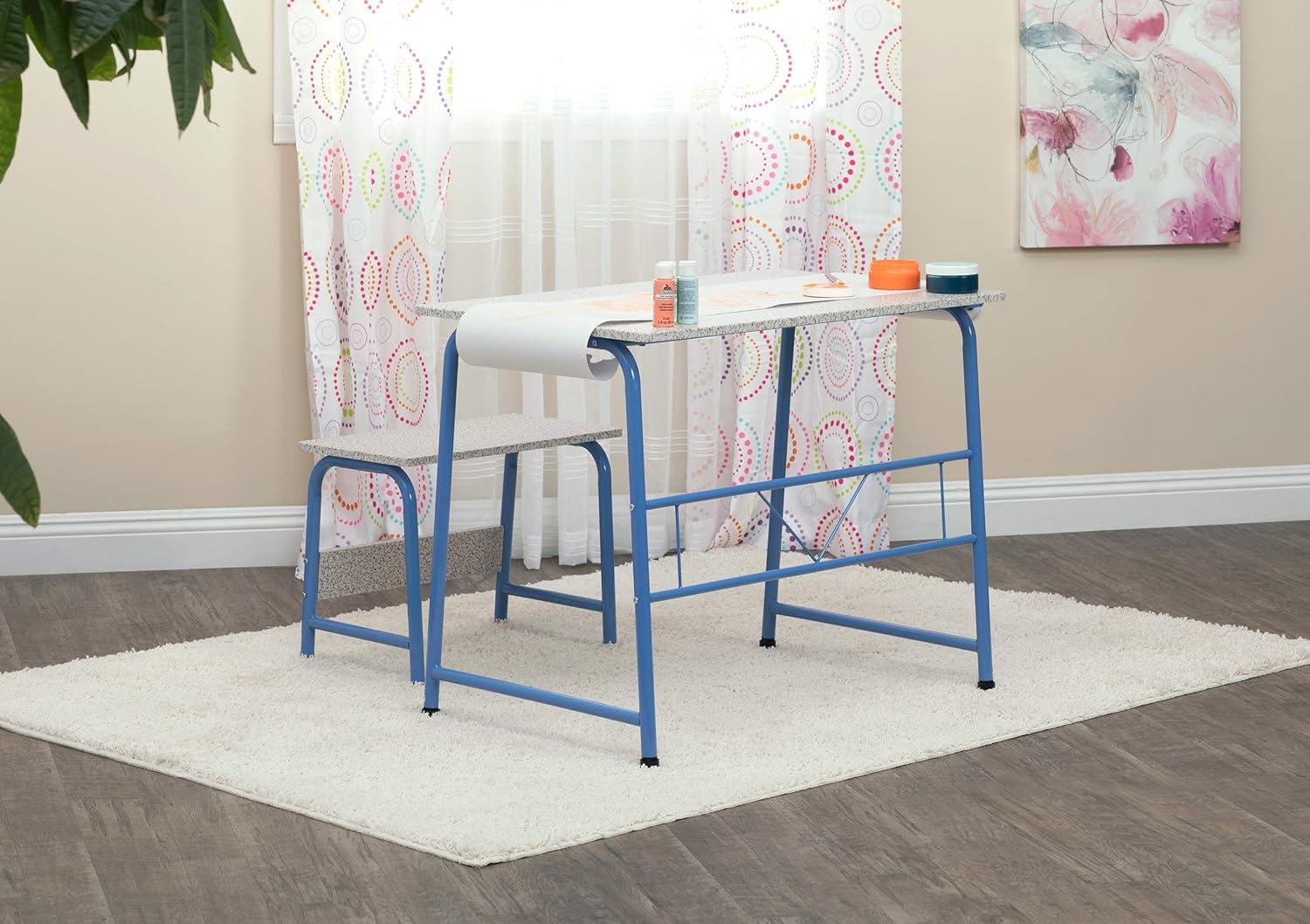 Splatter Blue and Gray Art and Craft Table Set with Bench and Paper Roll