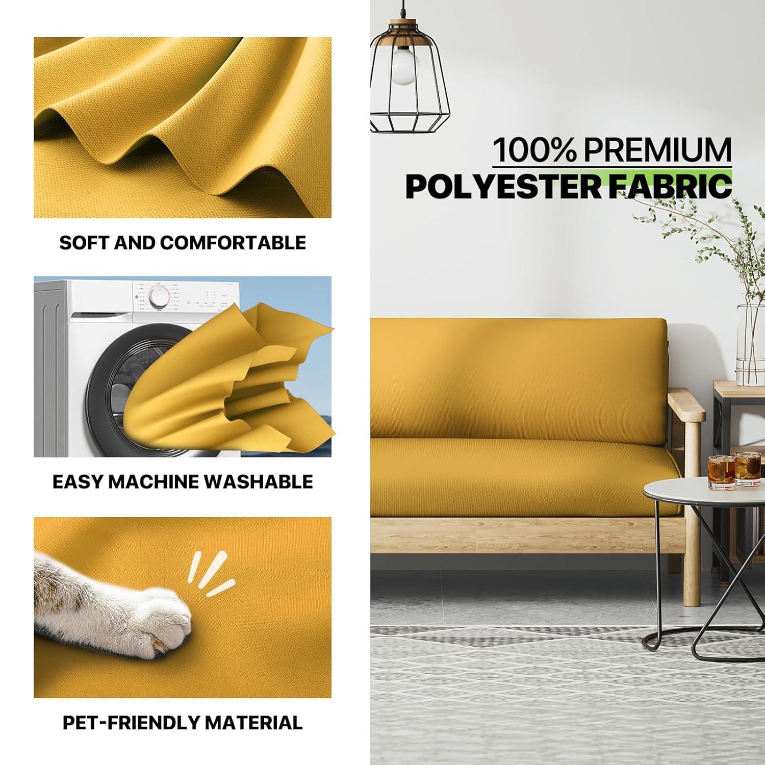 Solid Futon Cover Slipcover Fit 6"- 8" Futon Mattresses Yellow, Full Size 54x75 Inch