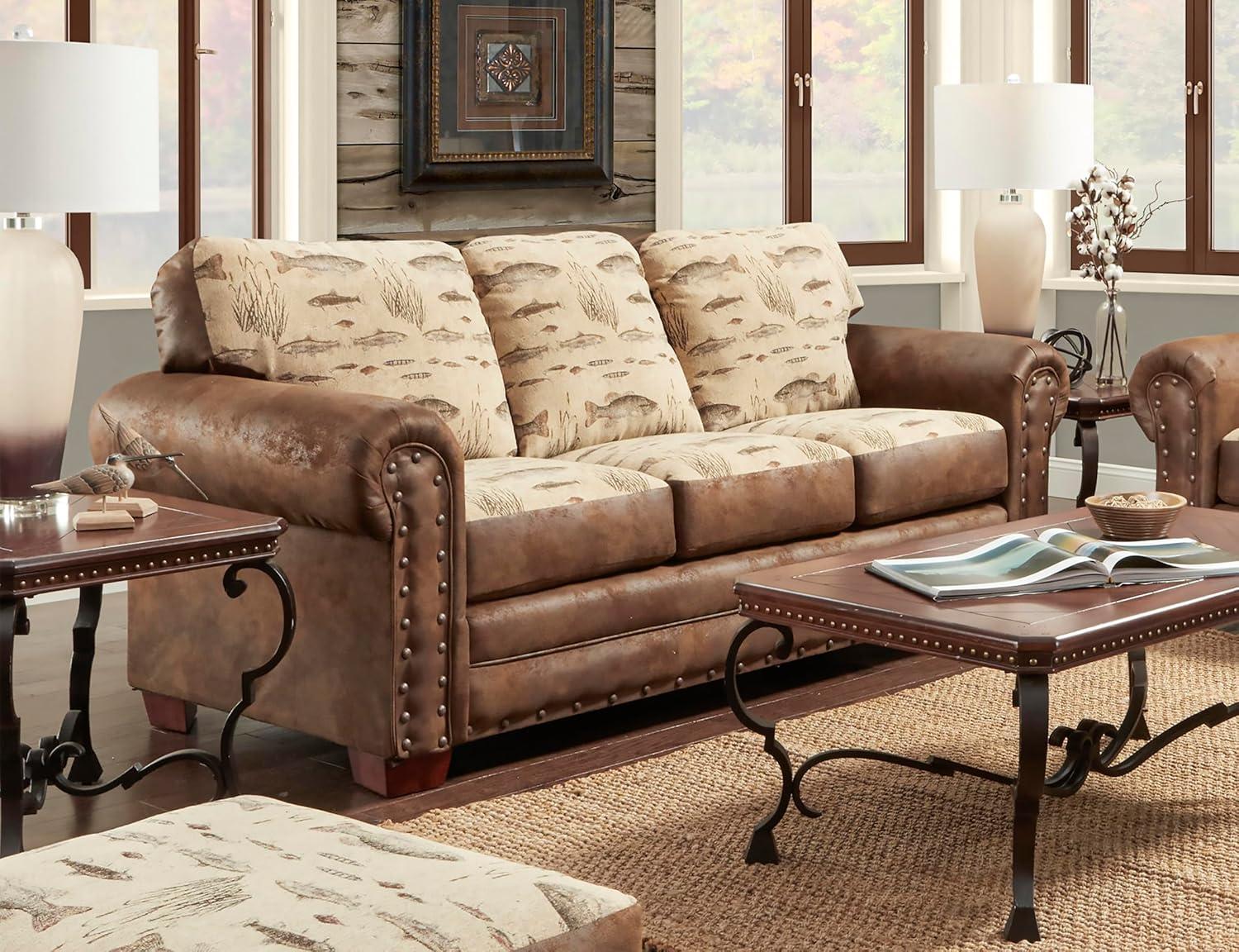 Brown Microfiber Queen Sleeper Sofa with Nailhead Accents