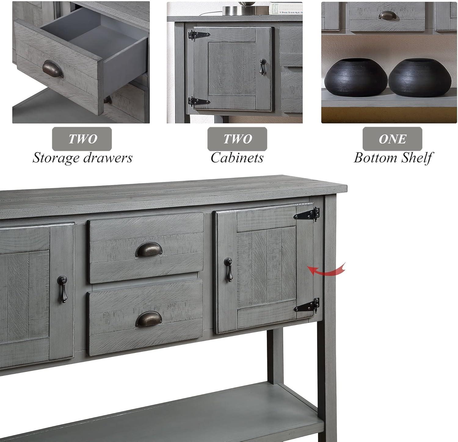Solid Wood Farmhouse Console Table Sofa Table with Storage Drawers and Shelves for Storage Entry Hallway Foyer Sofa Side Table(48" Gray)