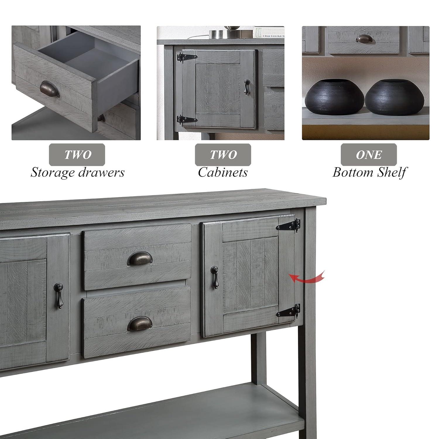 Solid Wood Farmhouse Console Table Sofa Table with Storage Drawers and Shelves for Storage Entry Hallway Foyer Sofa Side Table(48" Gray)