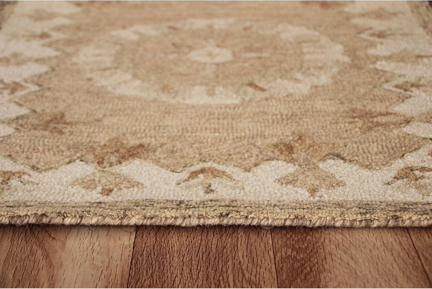 LR Home Daisey 2'3" x 3'10" Beige Classic Medallion Wool Hearth Indoor Area Rug