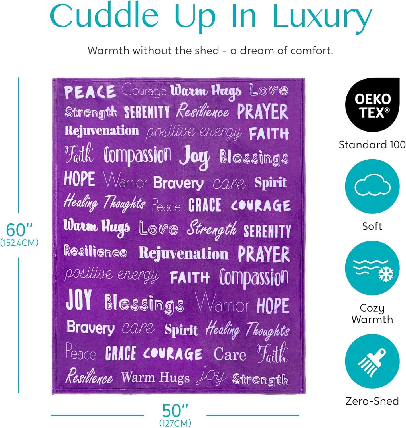 SYNCFUN Soft Warm Hug Blanket - Compassion Throw Blanket Gift with Inspirational Words & Prayer, Purple Gift Blanket for Women Mom Friend 50" x 60"
