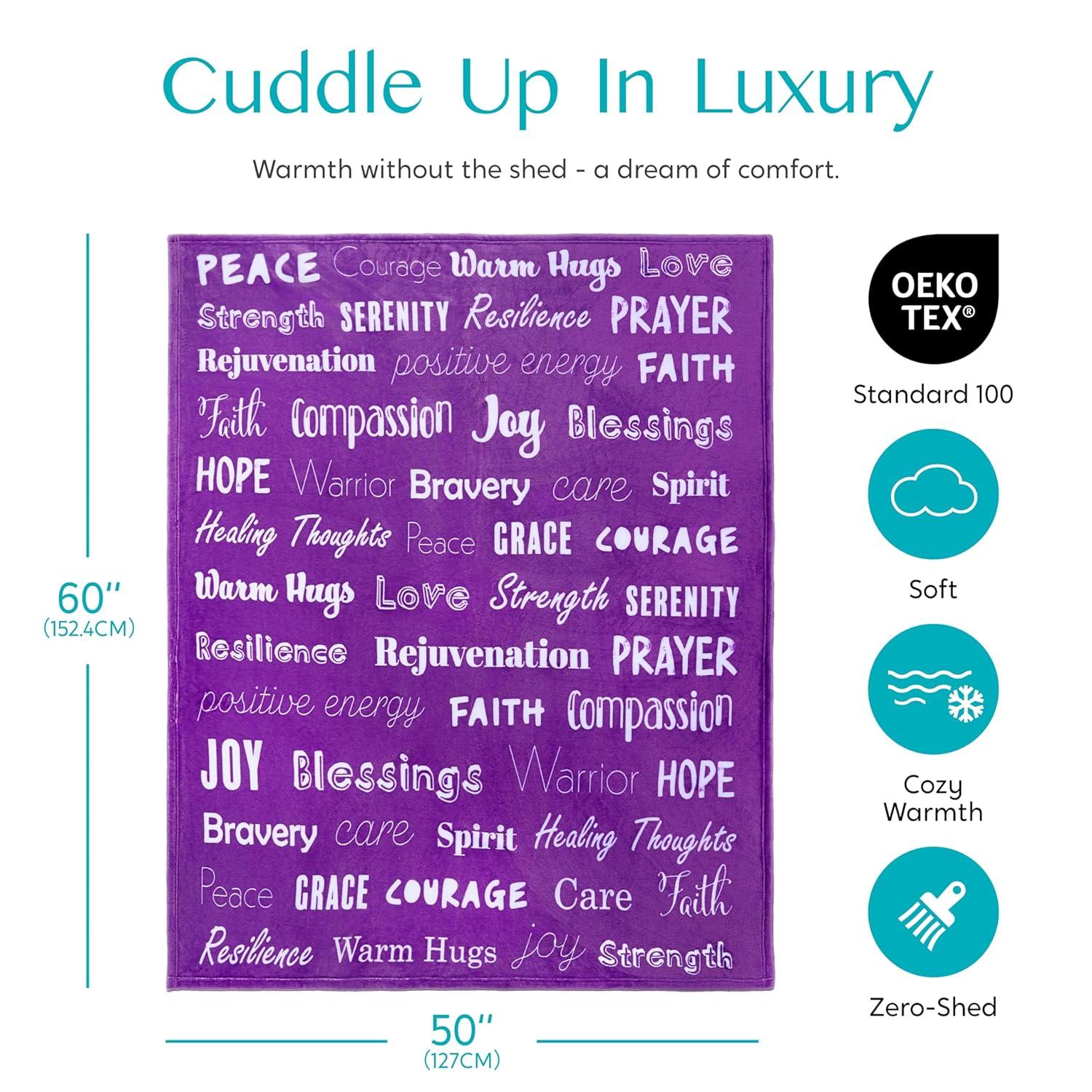 SYNCFUN Soft Warm Hug Blanket - Compassion Throw Blanket Gift with Inspirational Words & Prayer, Purple Gift Blanket for Women Mom Friend 50" x 60"