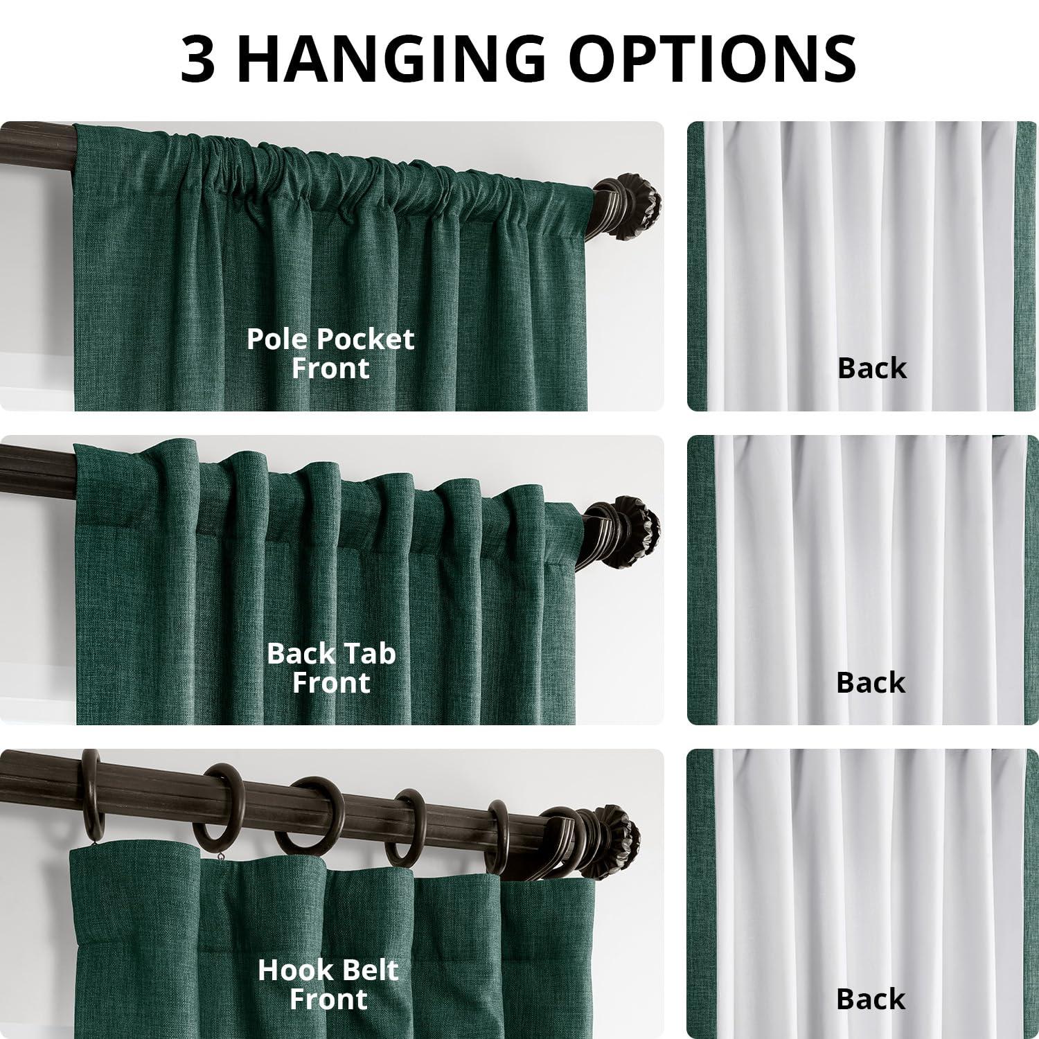HPD Half Price Drapes Empire Green Italian Faux Linen Room Darkening Curtains with Rod Pocket - 1 Panel - Window Curtains for Living Room & Curtains for Bedroom, 50W X 108L