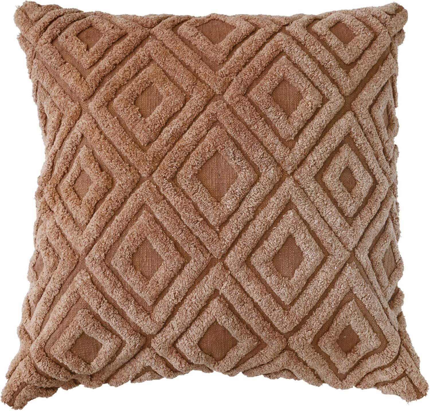 Brown Cotton Embroidered Tufted Diamond Throw Pillow, 24"