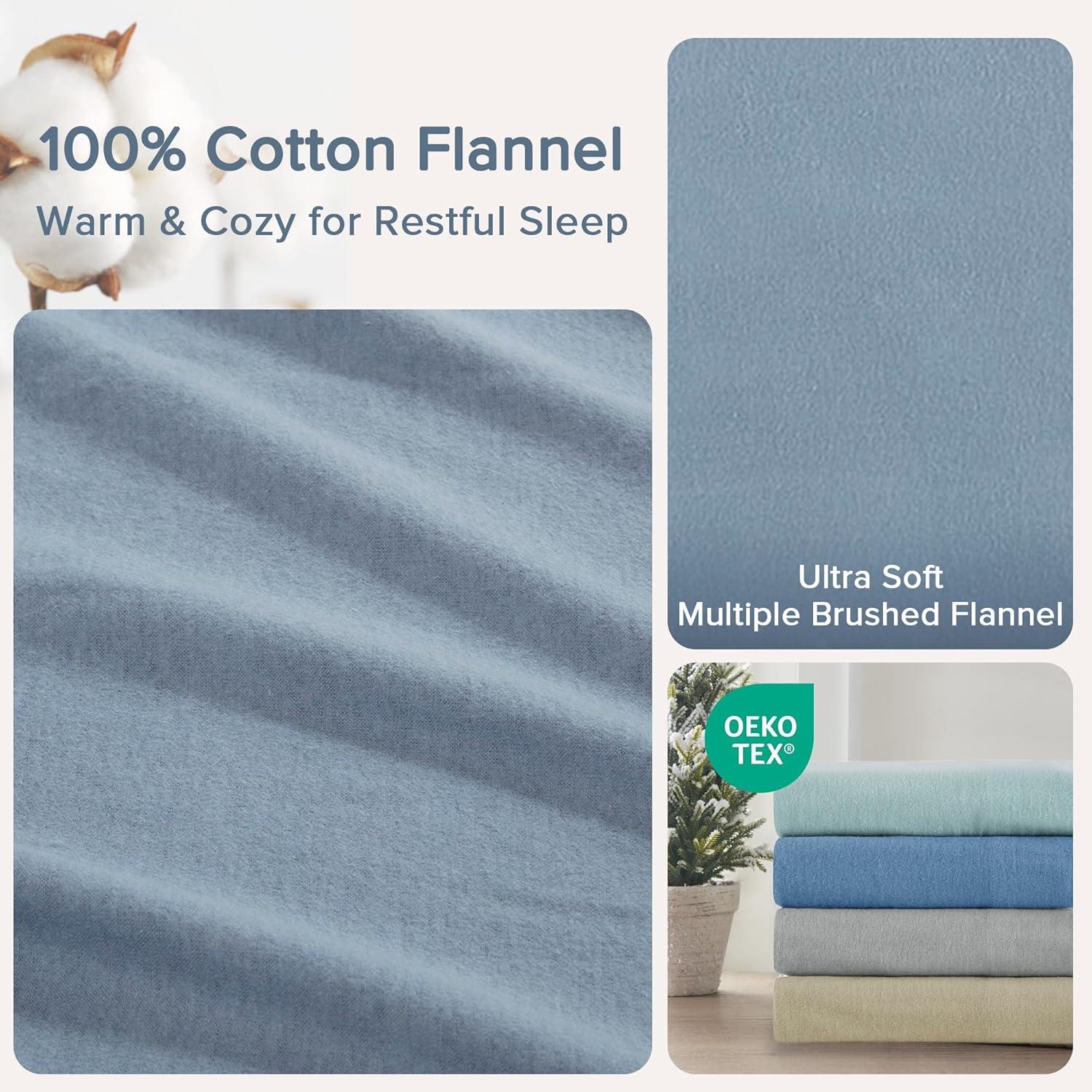 Comfort Spaces Cotton Flannel Sheet Set, Queen, Blue