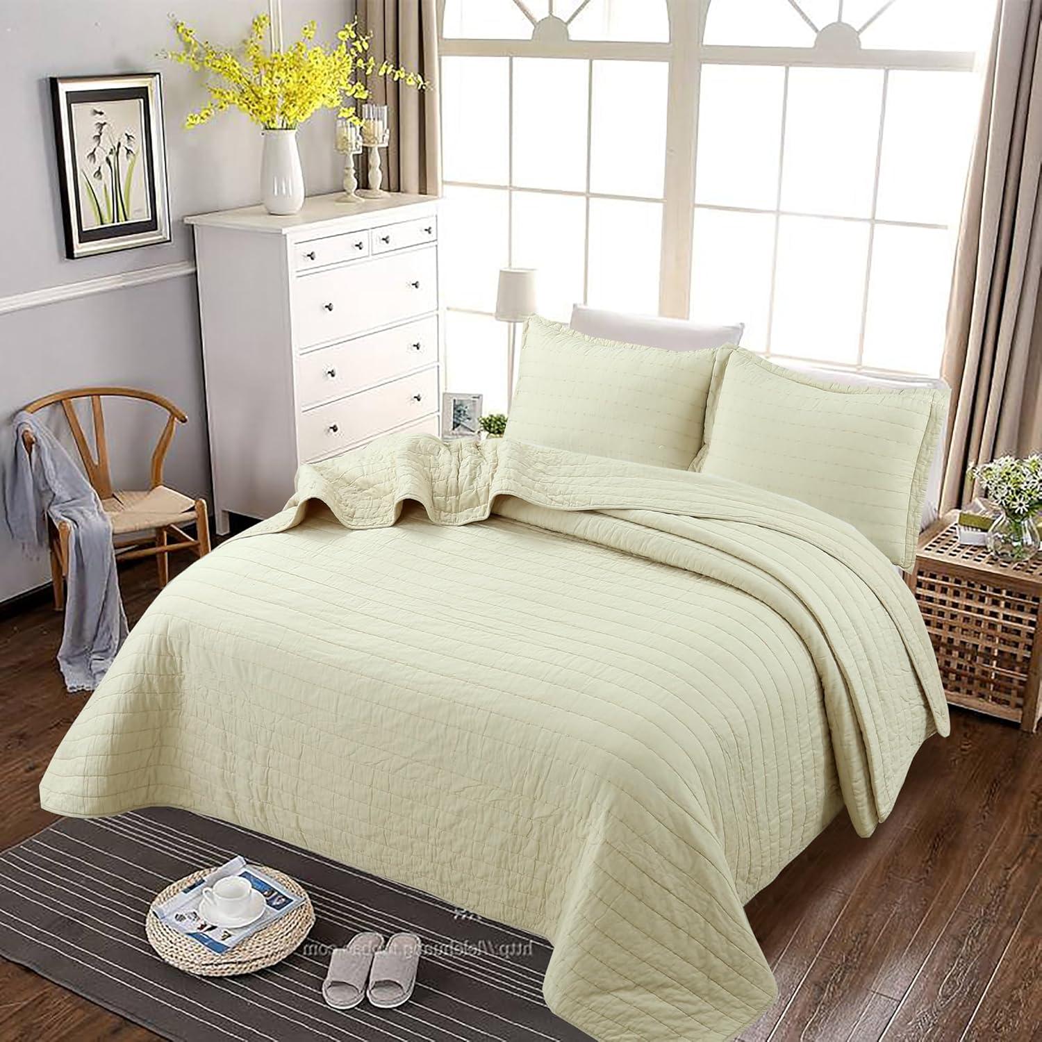 Sandy Beige Queen Cotton Bedspread Set