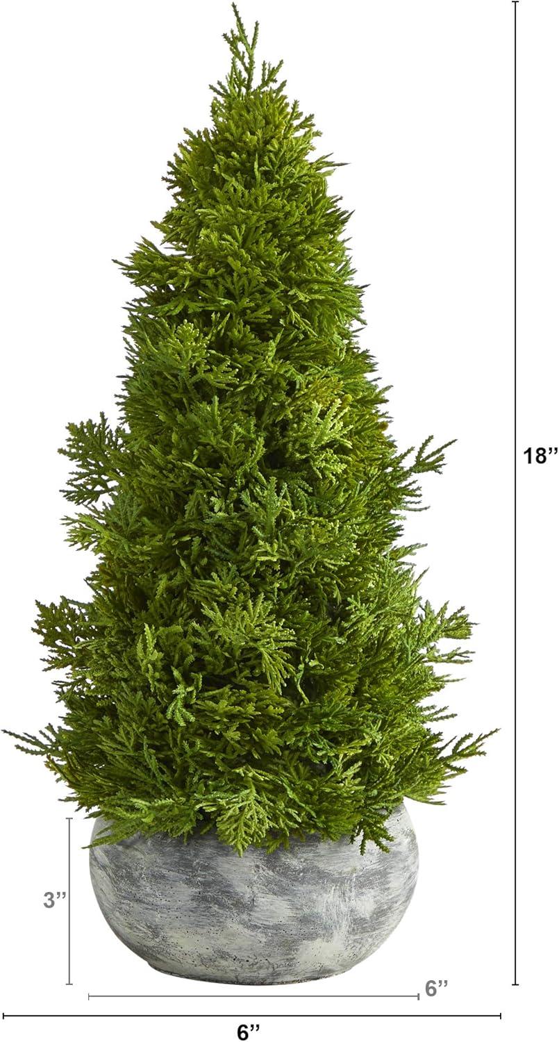 18in Green Cypress Cone Artificial Christmas Tree in Decorative Planter