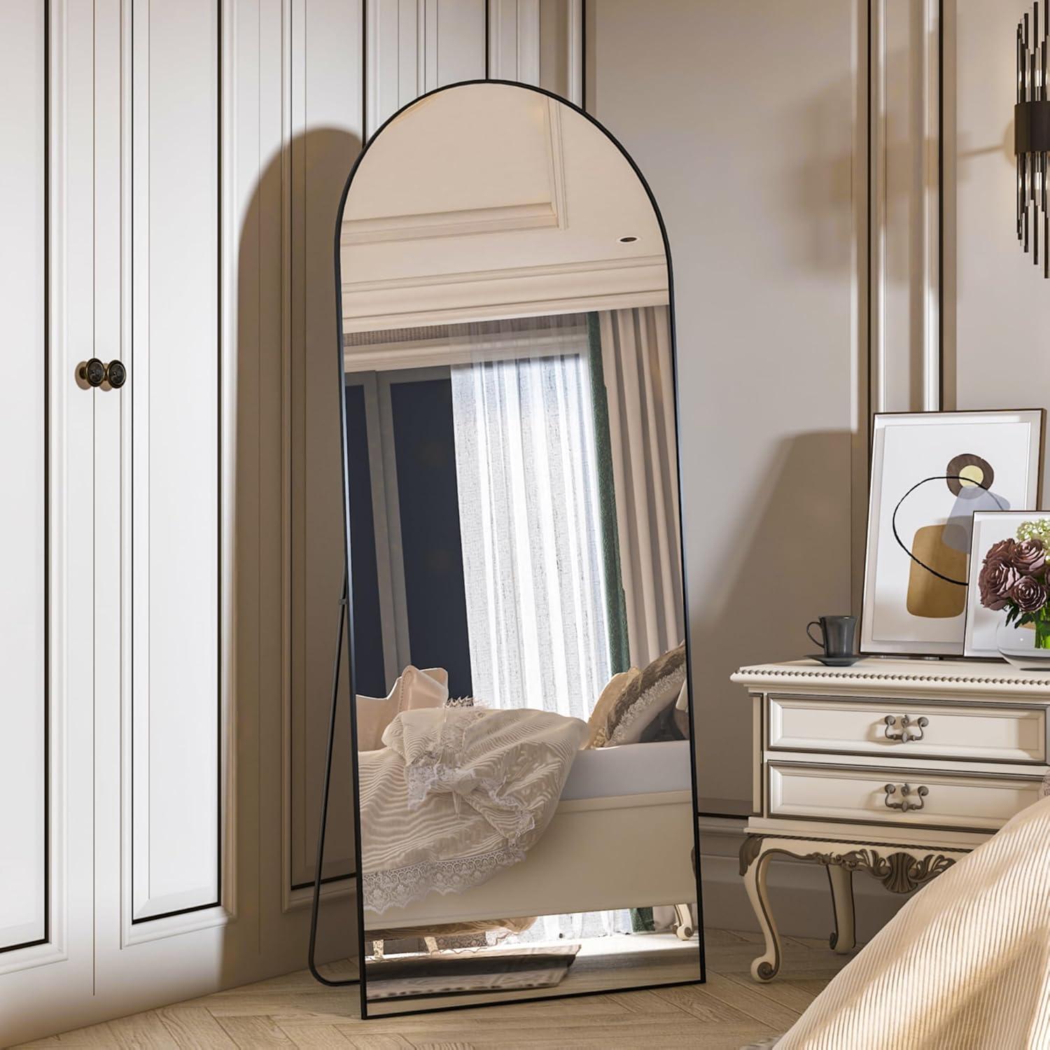 65"x24" Wood Arched Floor Mirror Full Length Mirror,Black