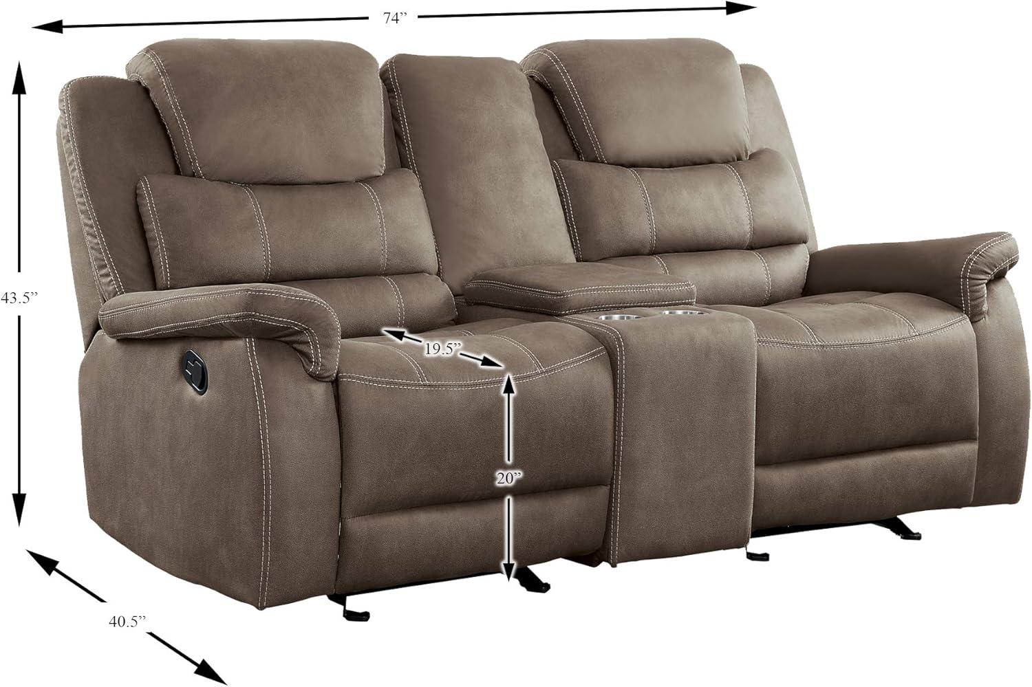 Contemporary Brown Microfiber Reclining Loveseat with Cup Holder and Storage