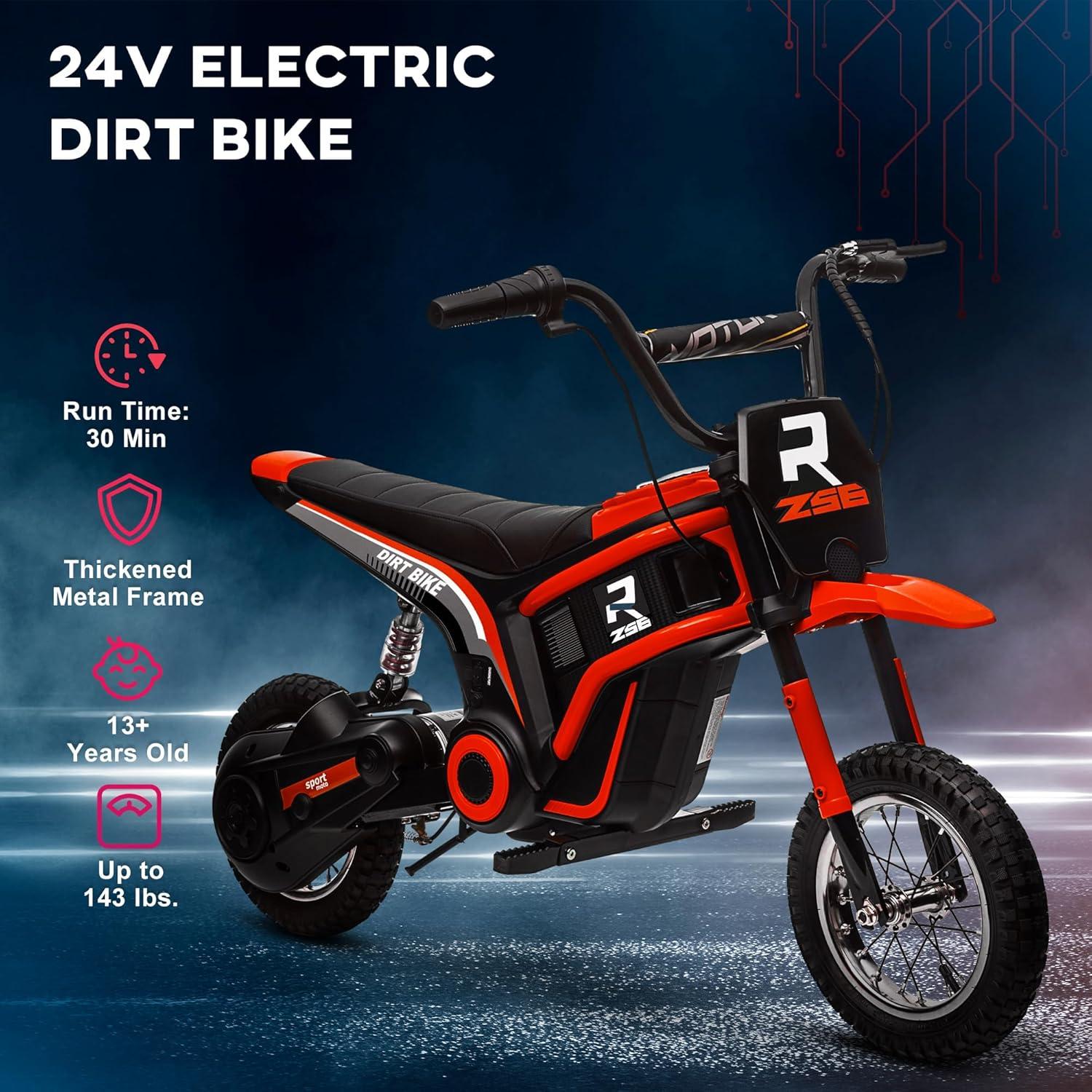 Aosom 24V 350W Electric Dirt Bike, up to 15 MPH w/ Twist Grip, Red