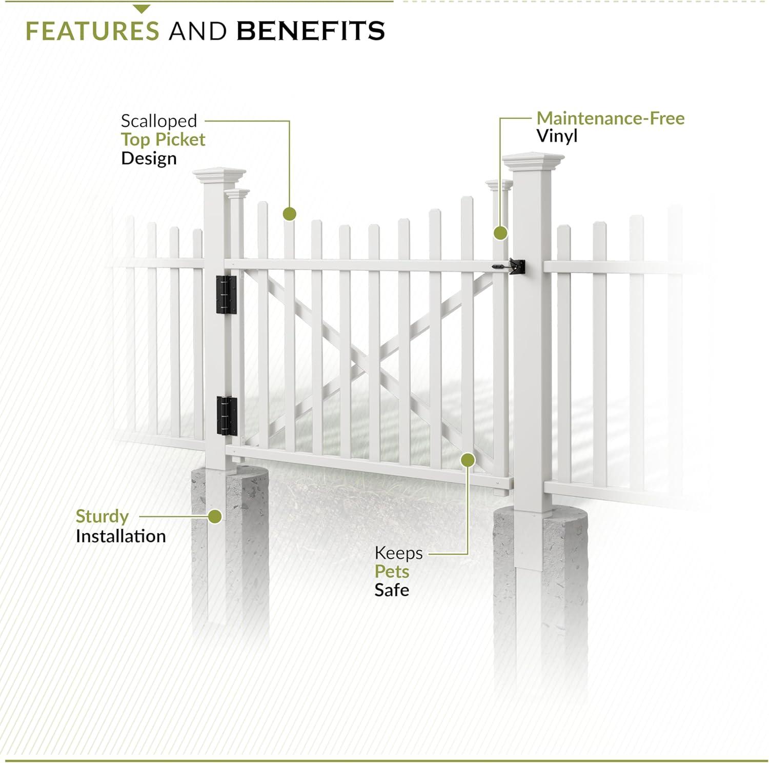 Zippity Outdoor Products 3.8ft H x 4.1ft W (1 Gate) Zippity Manchester Gate Kit, White Vinyl Picket Fence Gate Kit for Manchester Fence Panels, Gate for Backyard, Patio, Outdoor, & Garden Fence, ZP19019