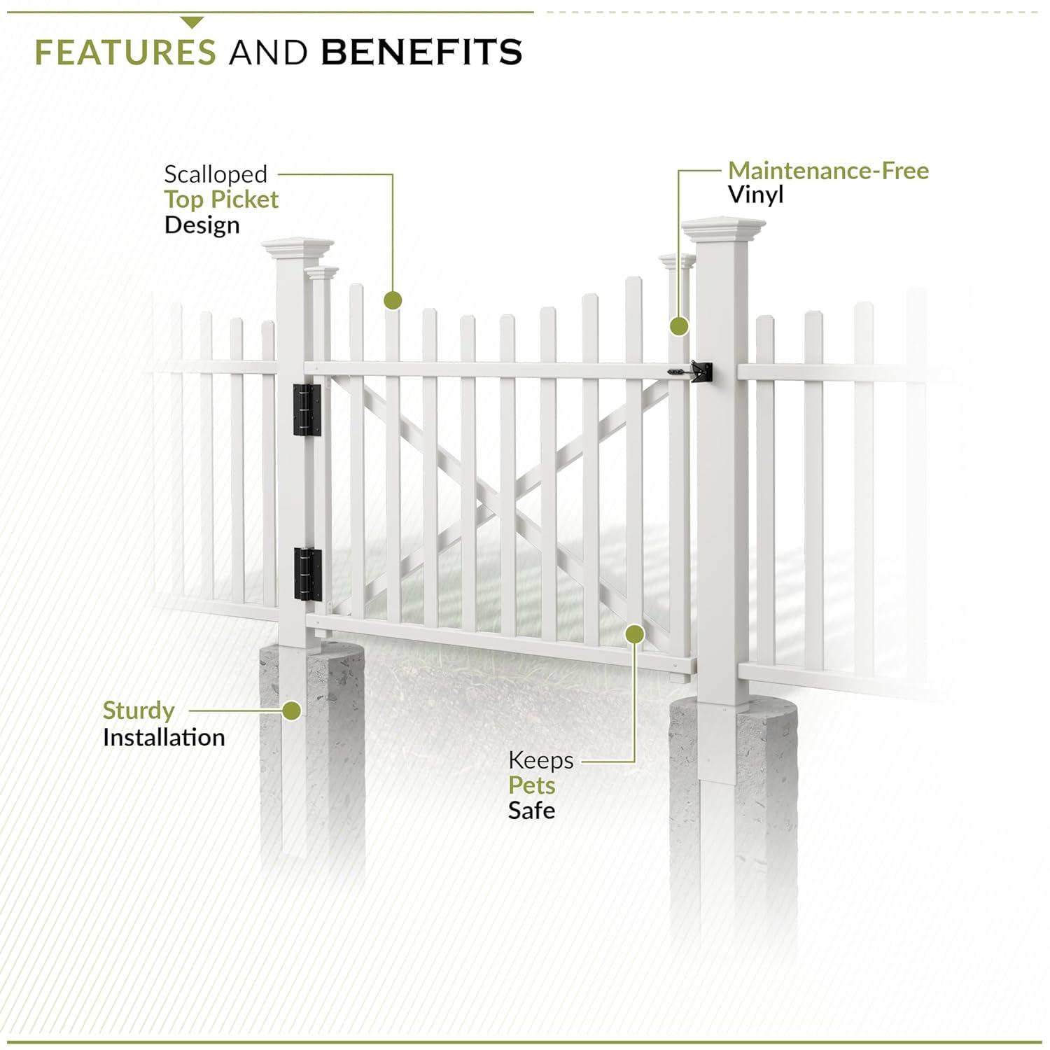 Zippity Outdoor Products 3.8ft H x 4.1ft W (1 Gate) Zippity Manchester Gate Kit, White Vinyl Picket Fence Gate Kit for Manchester Fence Panels, Gate for Backyard, Patio, Outdoor, & Garden Fence, ZP19019