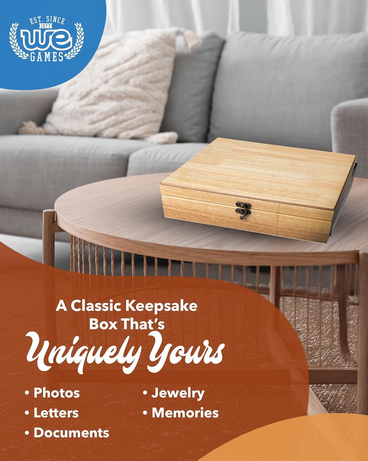 WE Games Wooden Keepsake Stash Box, Decorative Memory or Storage Box