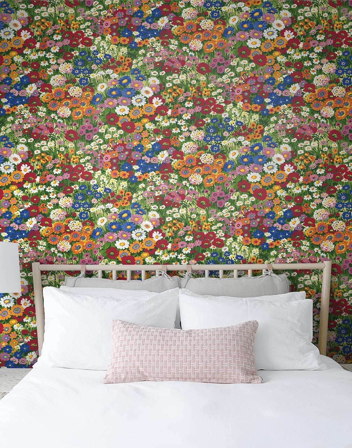 NextWall Floral Meadow Peel and Stick Wallpaper: Self-Adhesive Vinyl, Botanical Pattern, Smooth Finish, 30.75 Sq Ft Coverage