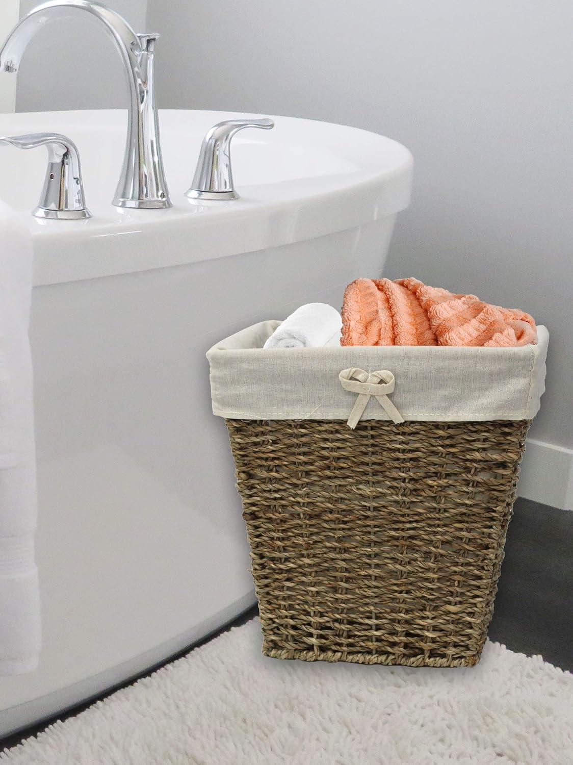 Vintiquewise Woven Seagrass Small Waste Bin Lined with White Washable Lining