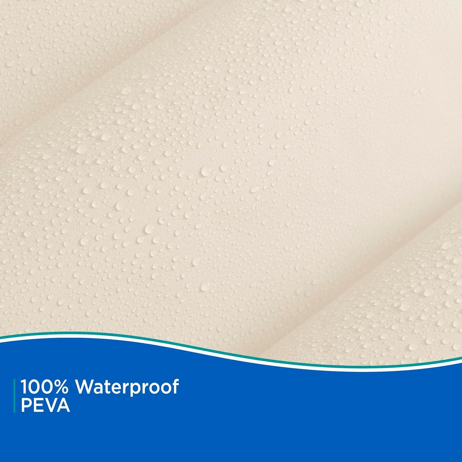 Kenney KN61756 Lightweight 3 Gauge Waterproof PEVA Shower Curtain Liner with Durable Eyelet Hang Holes, Weighted Magnetic Hem, and 12 Piece Plastic C-Ring Set for Bathroom, 70" W x 72" H, Cream