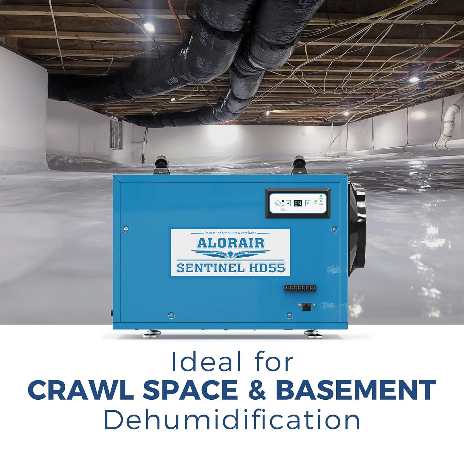 Alorair Sentinal Hd55 113 pt Dehumidifier in Blue - Automatic Shut Off, Adjustable Humistat,with Drain Hose for Crawl Spaces