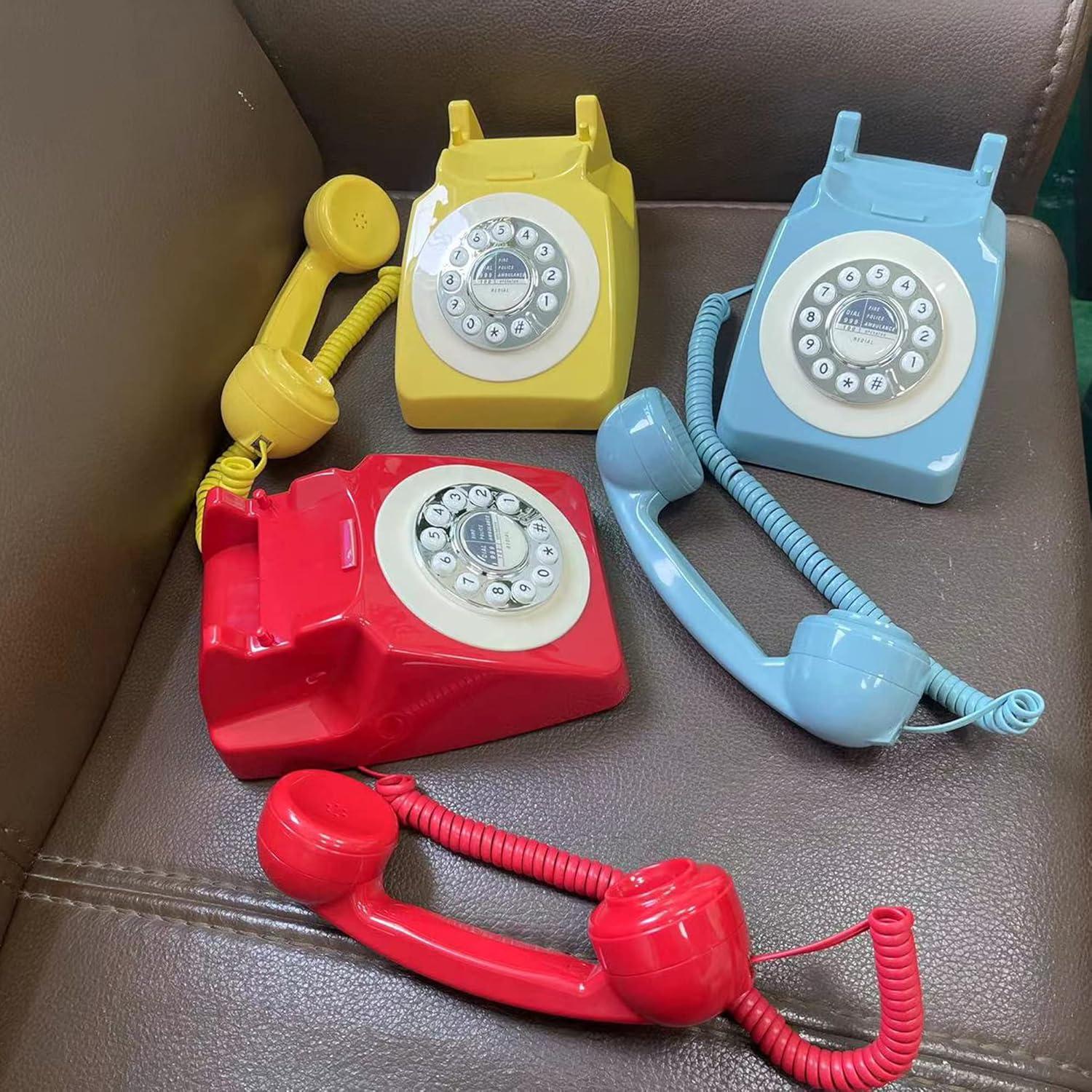 Vintage Blue Rotary Corded Telephone with White Dial