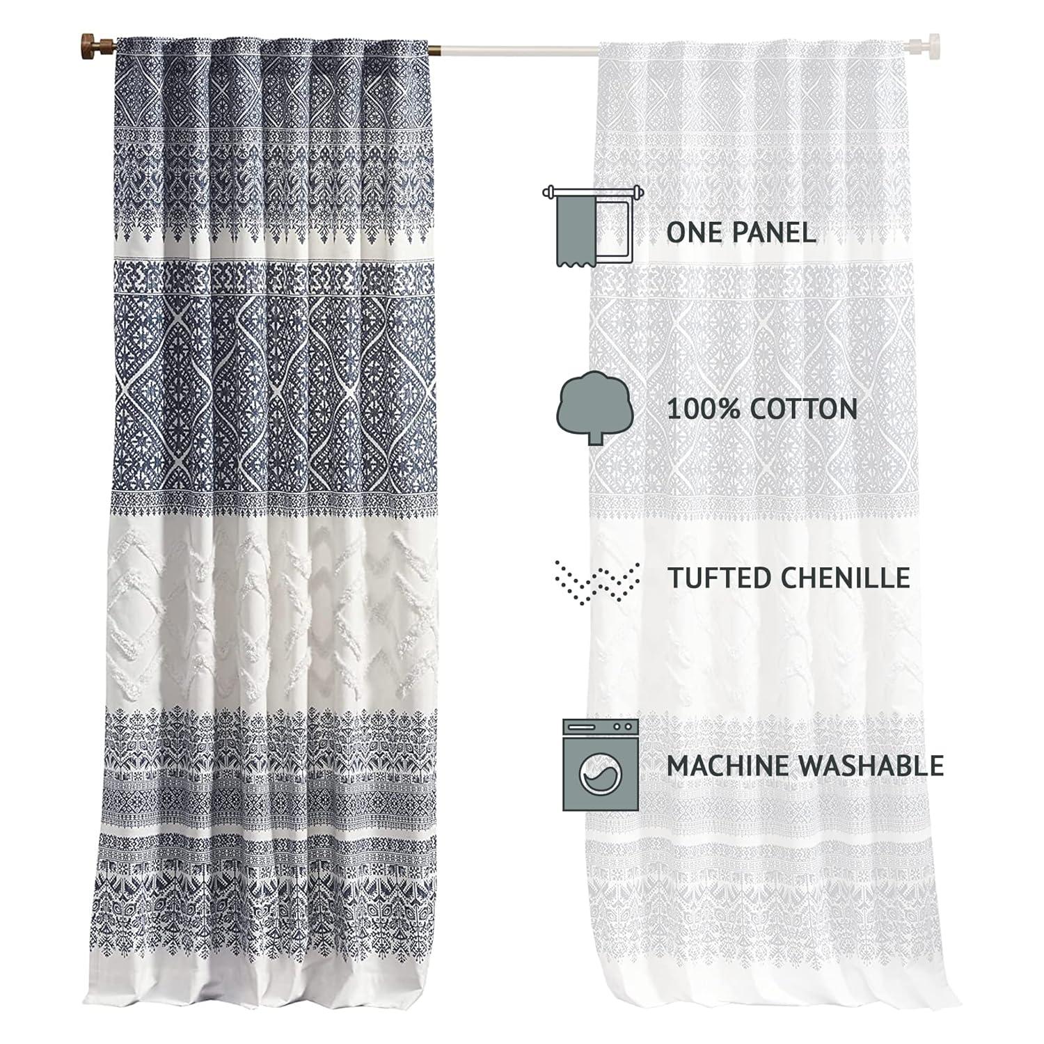 INK+IVY Mila 100% Cotton Argyle Room Darkening Single Curtain Panel with Chenille detail and Lining