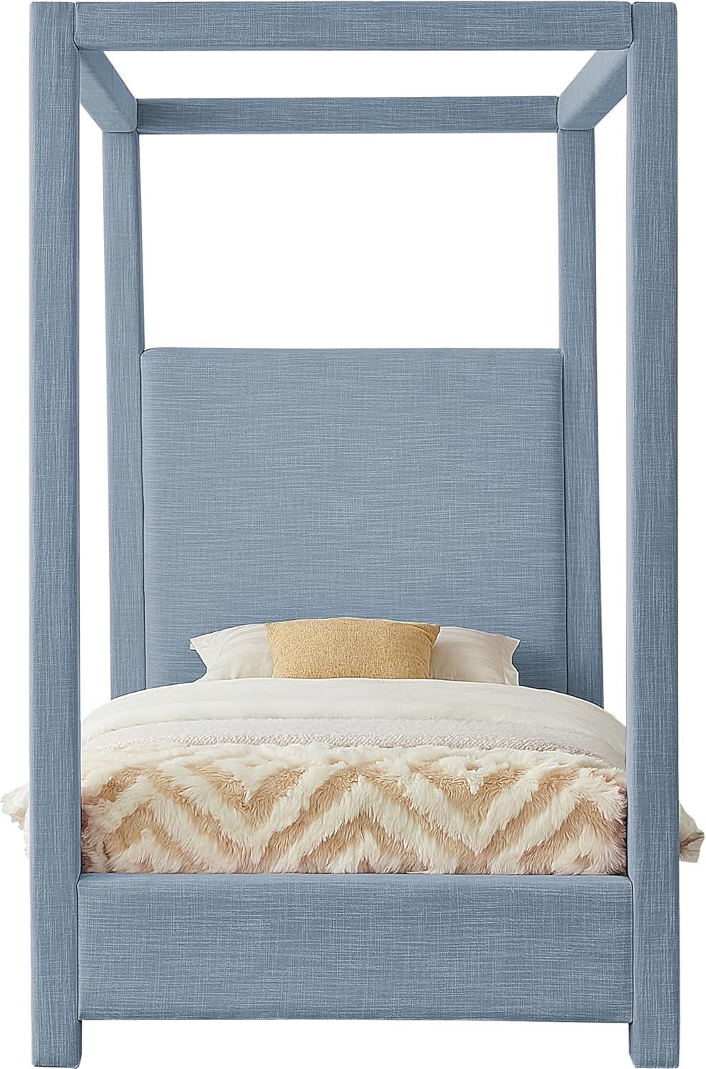 Meridian Furniture Emerson Sky Blue Linen Textured Fabric Queen Bed