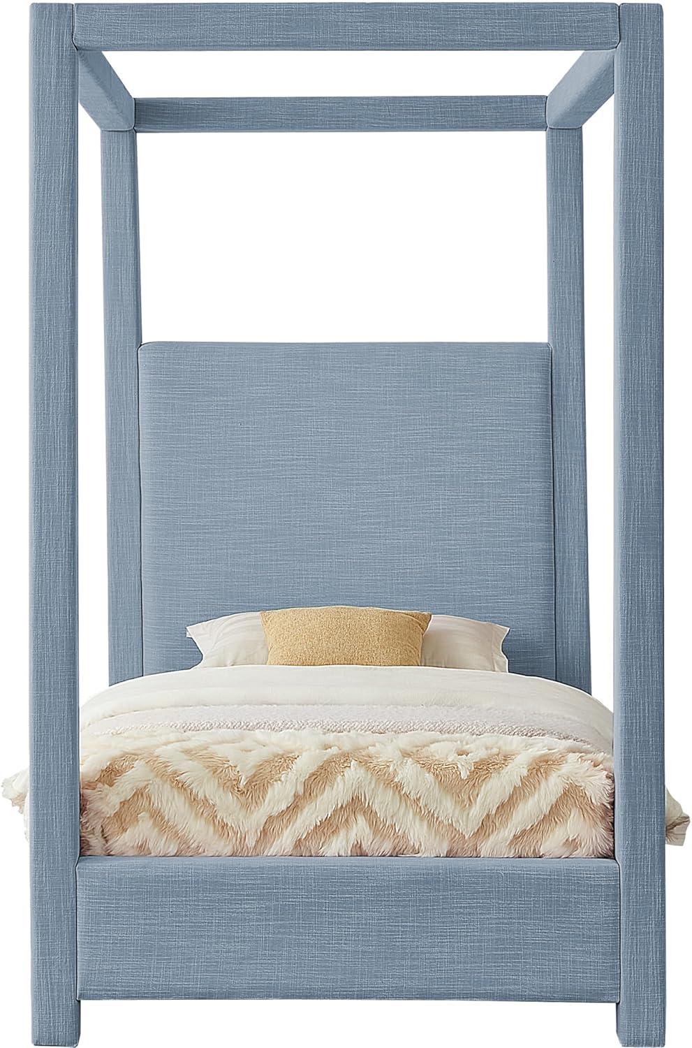Meridian Furniture Emerson Sky Blue Linen Textured Fabric Queen Bed