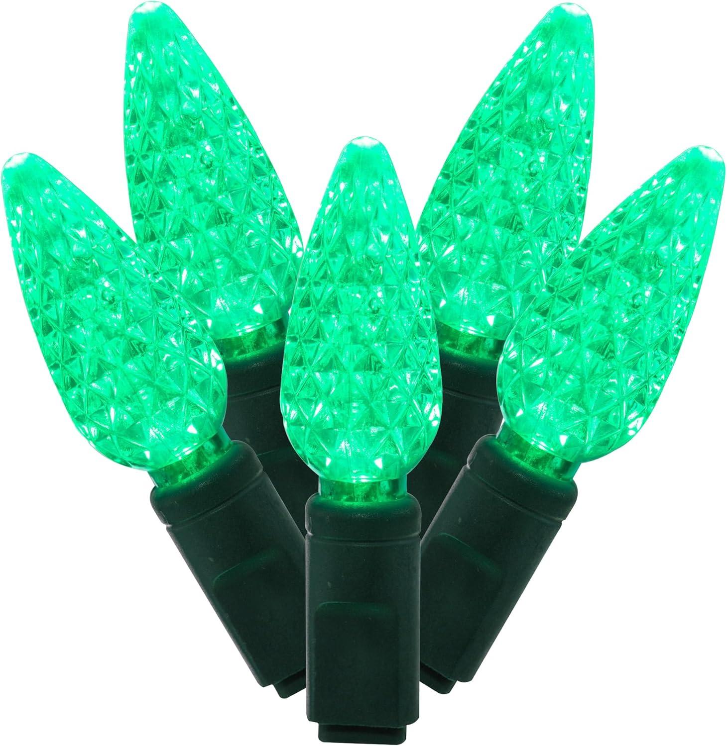 Vickerman 50 Green C6 LED Light on Green Wire, 25' Christmas Single Mold Light Strand