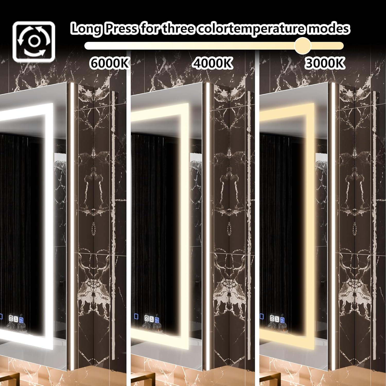 MEDUNJESS 72''x36'' Surface or Recessed Mount LED Medicine Cabinet with Mirror and Defogger 3 doors Medicine Cabinet