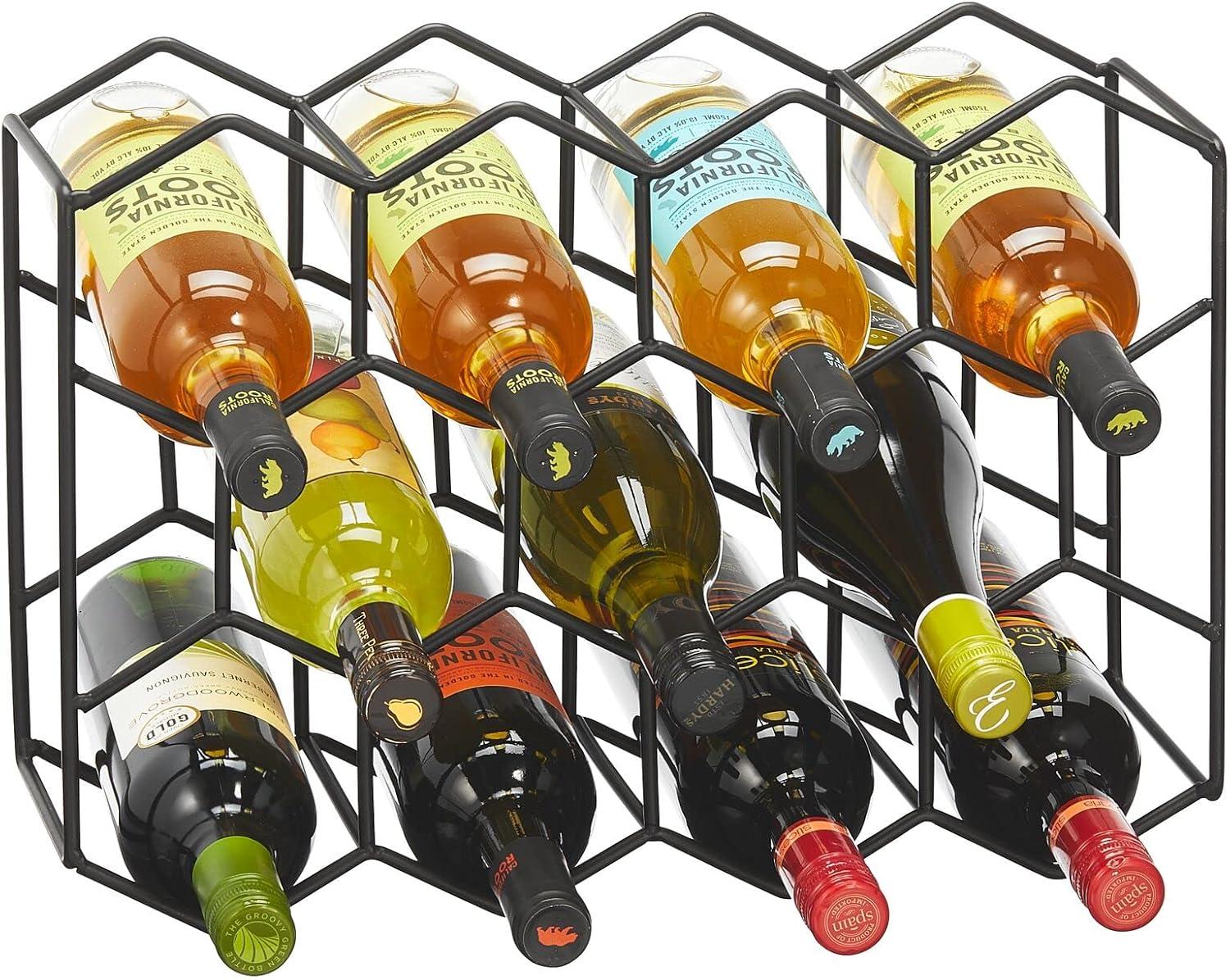 mDesign Hexagon 11 Bottle Wine Rack for Kitchen Counter or Fridge, Matte Black