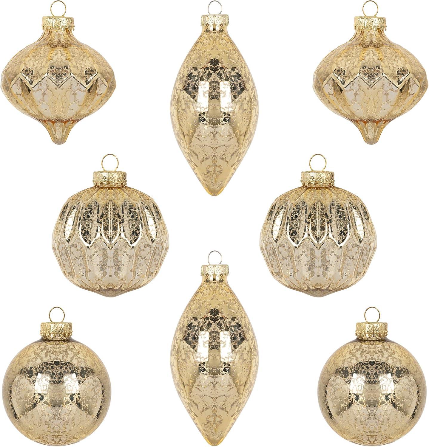 KI Store Mercury Glass Christmas Ornaments Set of 8 Pink Christmas Balls Finials for Christmas Tree Decoration Holiday Décor
