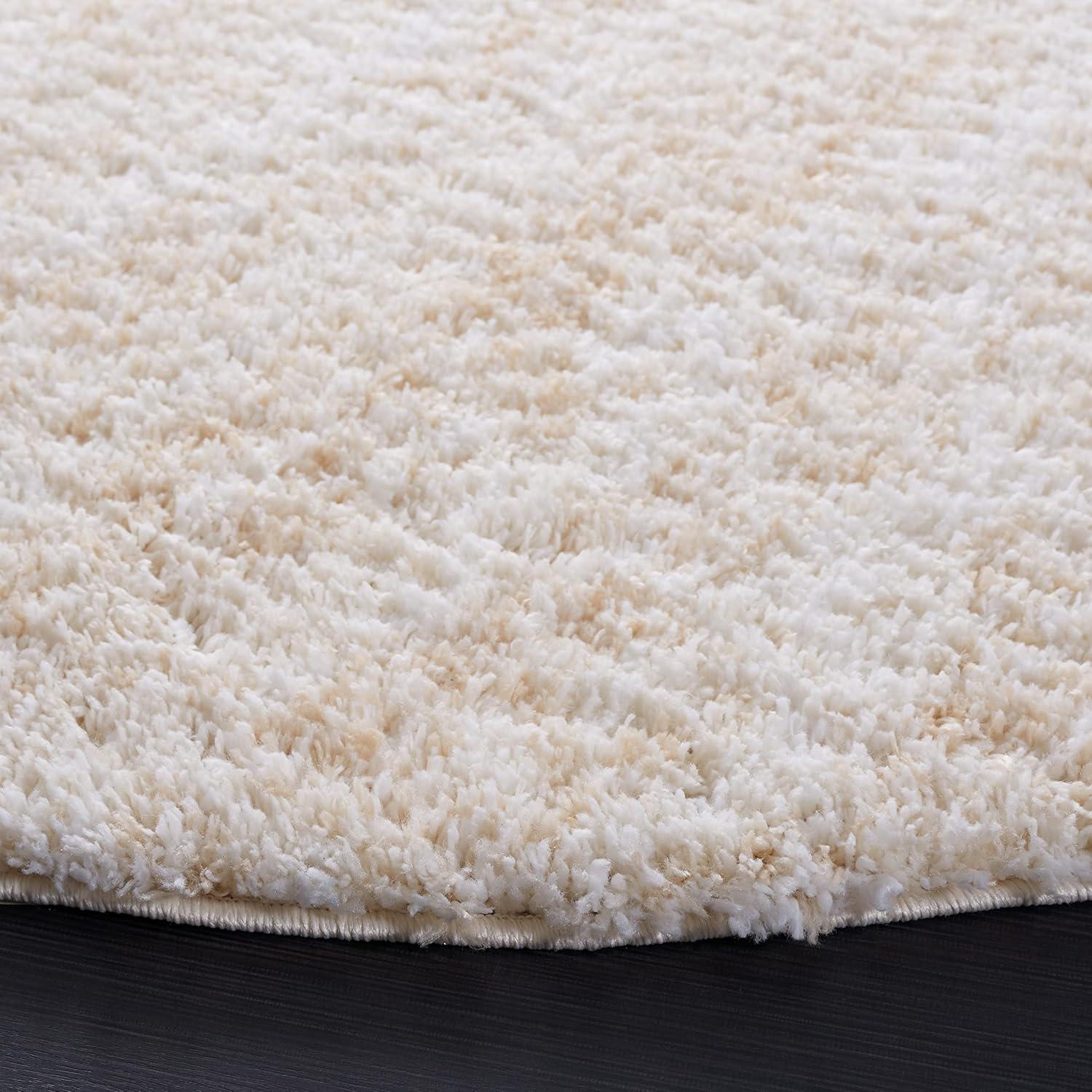 SAFAVIEH Berber Torvald Abstract Polyester Shag Area Rug, Ivory/Beige, 4'5" x 4'5" Round
