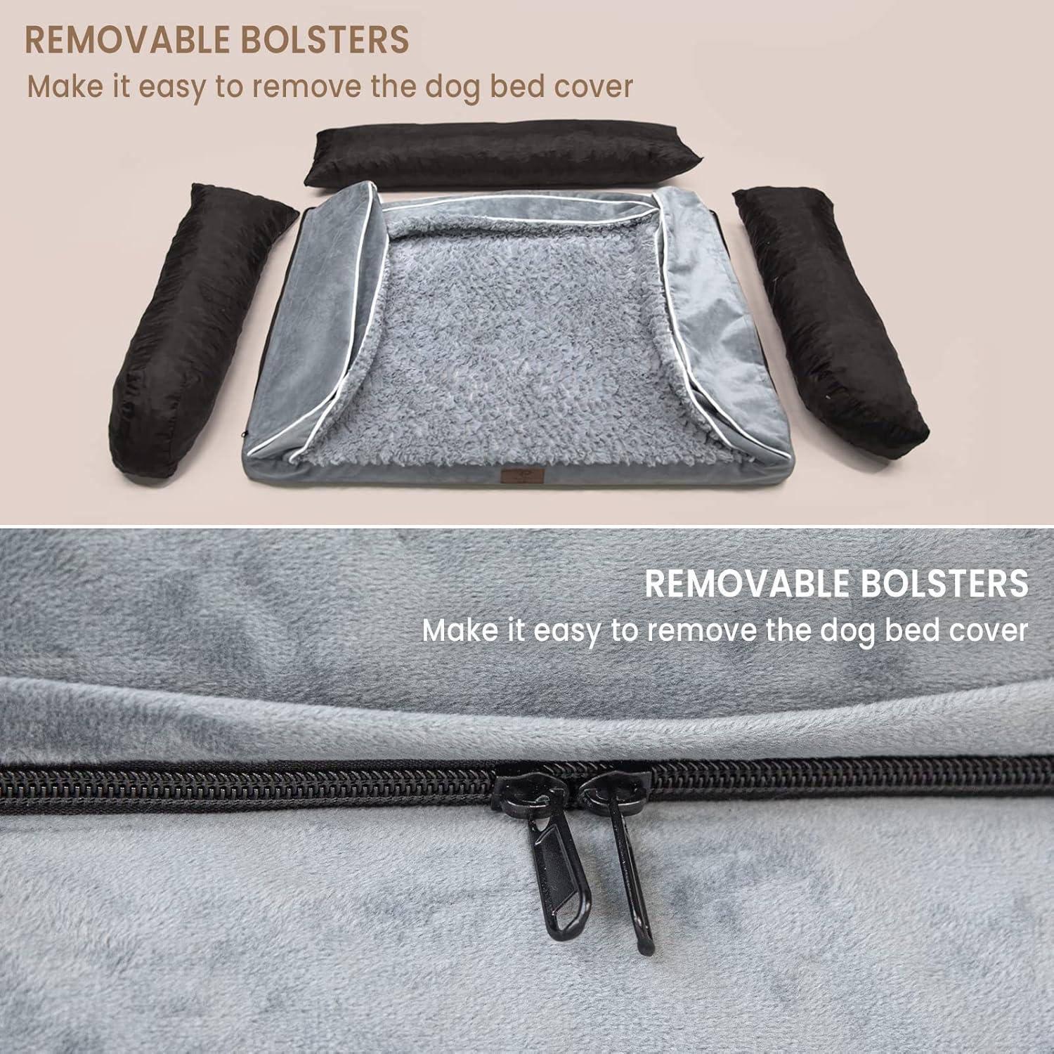 Gray Orthopedic XL Waterproof Dog Bed with Bolsters