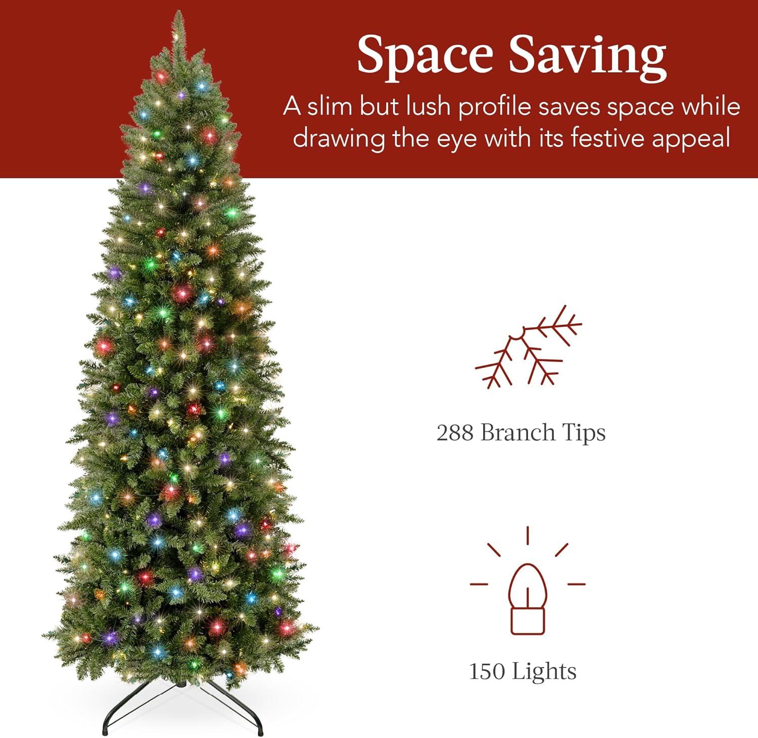 Best Choice Products Prelit Pencil Christmas Tree, Spruce Style Holiday Décor w/ 2-in-1 LED Lights