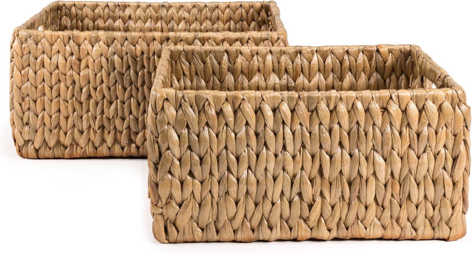 happimess Leif Rustic Minimalist Hand-Woven Hyacinth Nesting Baskets with Handles, Natural (Set of 2)