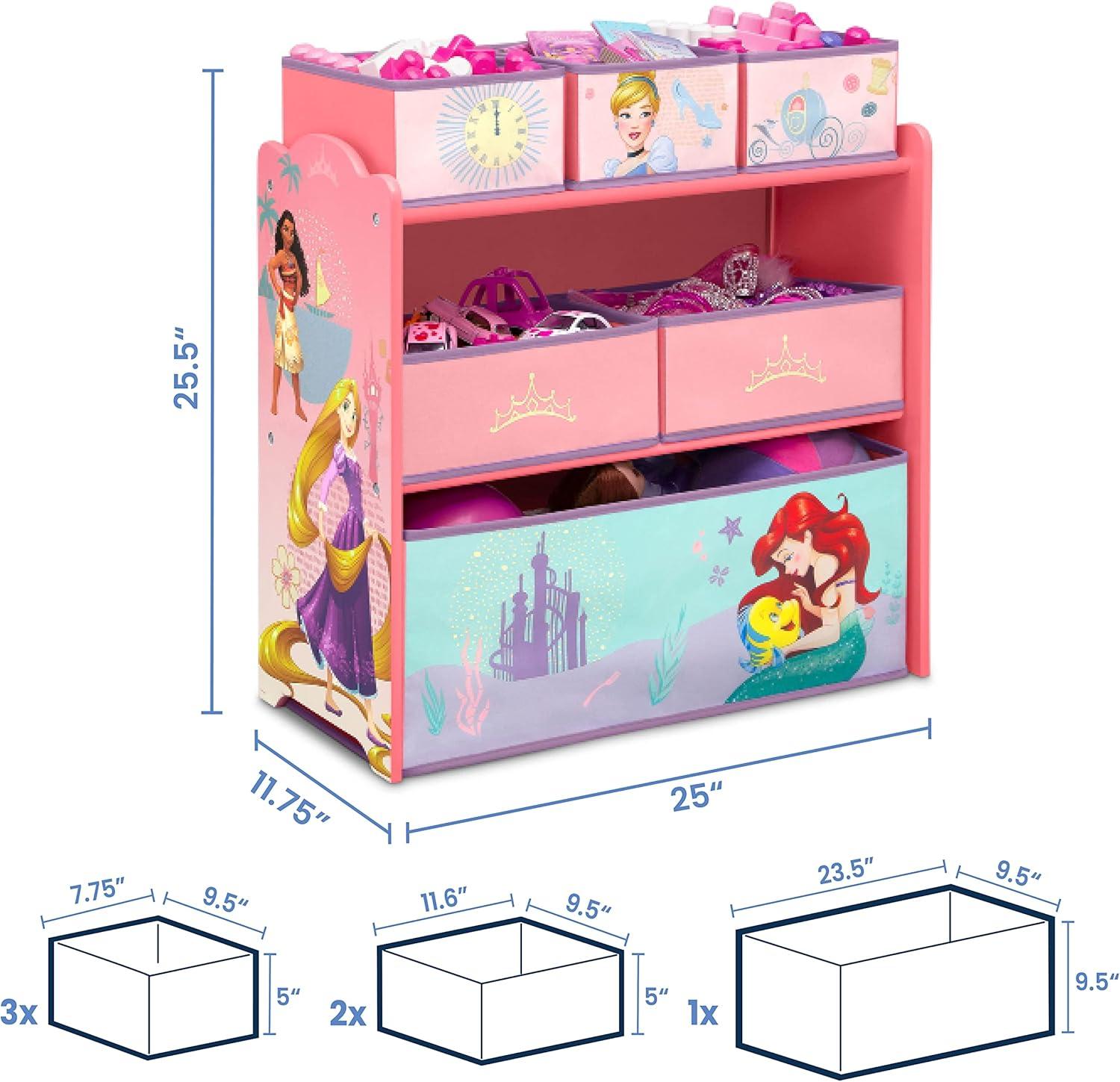 Delta Children Disney Princess 6 Bin Design and Store Toy Organizer - Greenguard Gold Certified