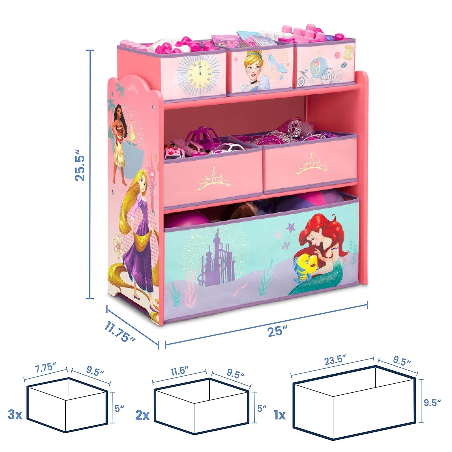 Delta Children 6 Bin Design and Storage Toy Organizer - Greenguard Gold Certified - Disney Princess
