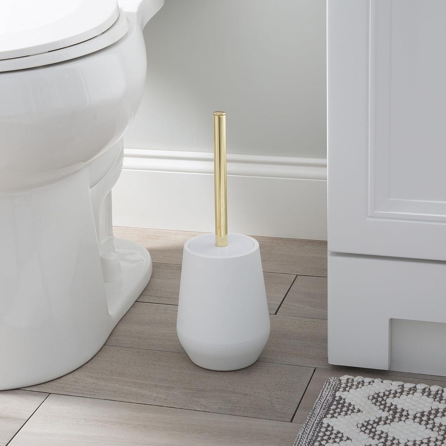 White and Gold Soft Touch Toilet Brush with Holder