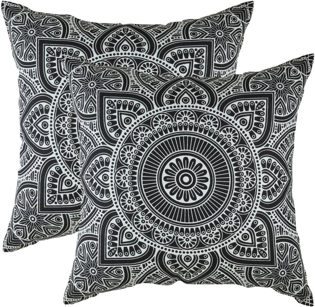 TreeWool (Pack of 2) Mandala Accent Cotton Decorative Square Throw Pillow Covers (22" x 22", Black)