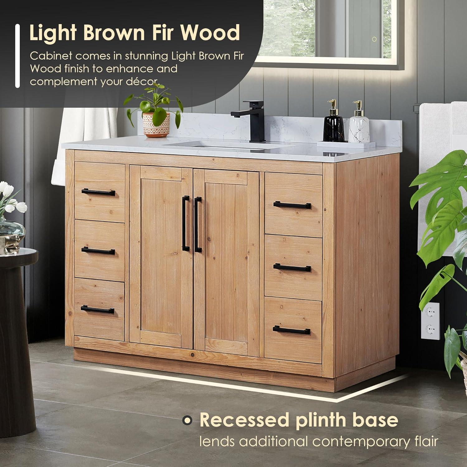 Cicero 48" Light Brown Fir Wood Vanity with White Stone Top