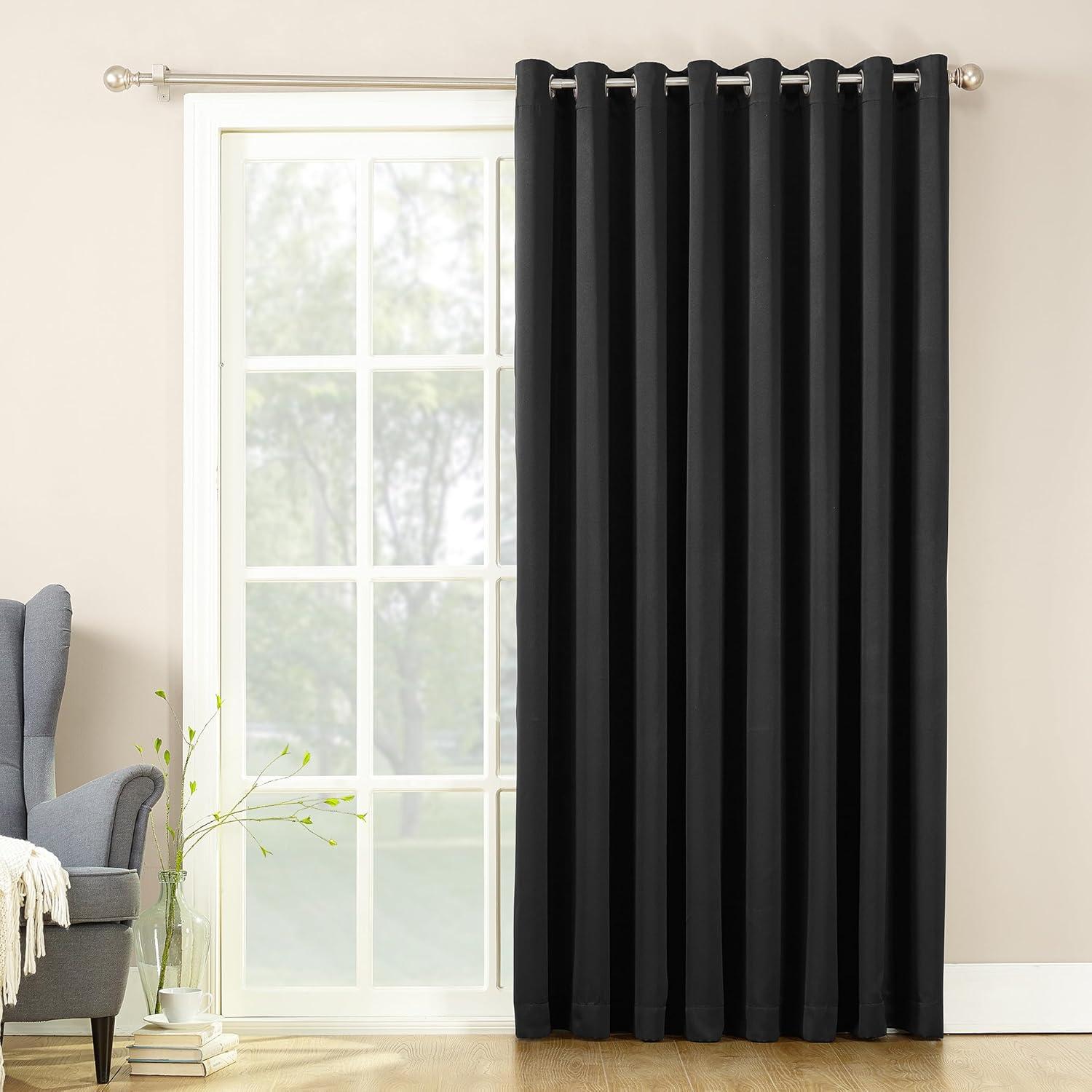 100"x84" Sun Zero Room Darkening Seymour Grommet Sliding Patio Door Curtain Panel Black: Modern Thermal Insulated