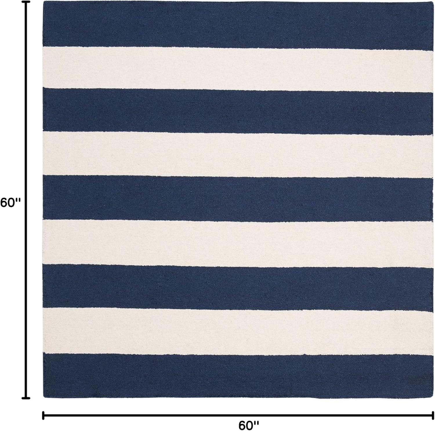 Safavieh Kids Stripe SFK919 Hand Tufted Indoor Area Rug - Navy/Ivory - 5'x5' - Safavieh